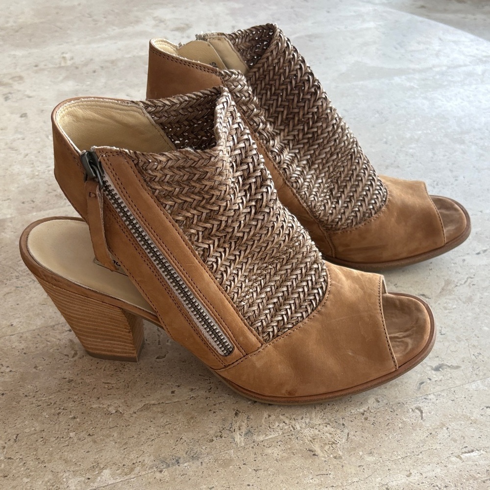 Paul Green Leilani Tan Peep-Toe Woven Heels
